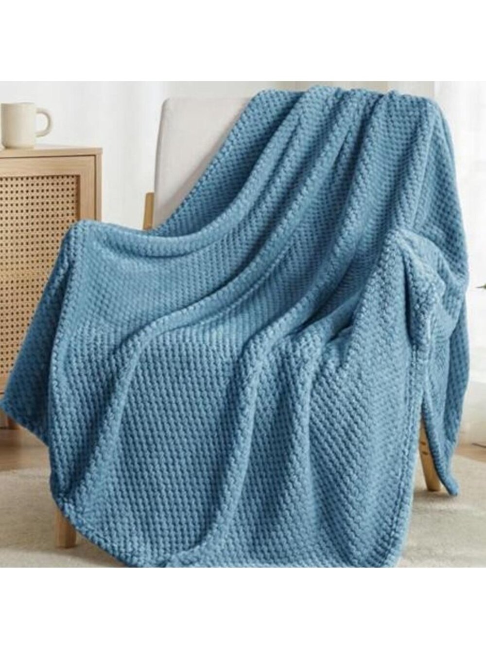 Large Waffle Fleece Throw Blanket for Couch, Slate Blue